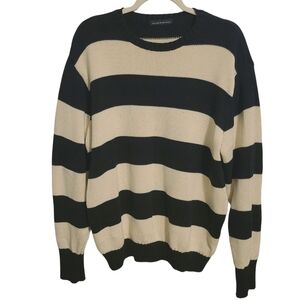 Brandy Melville | Women's Black and Cream Striped Crewneck Sweater (One Size)